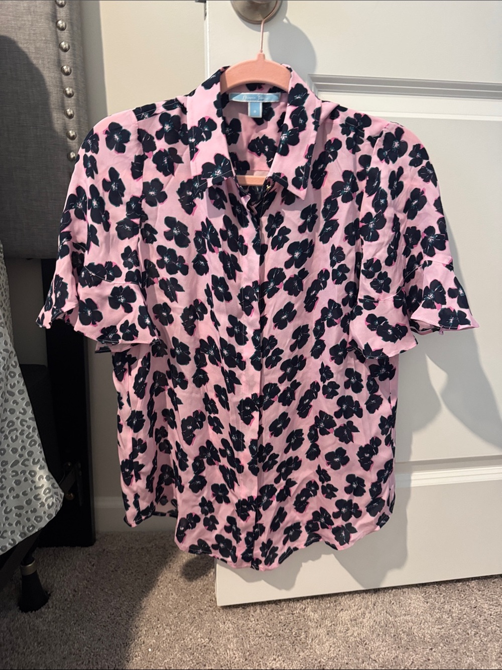 Draper James Pink Button-Front Floral Blouse